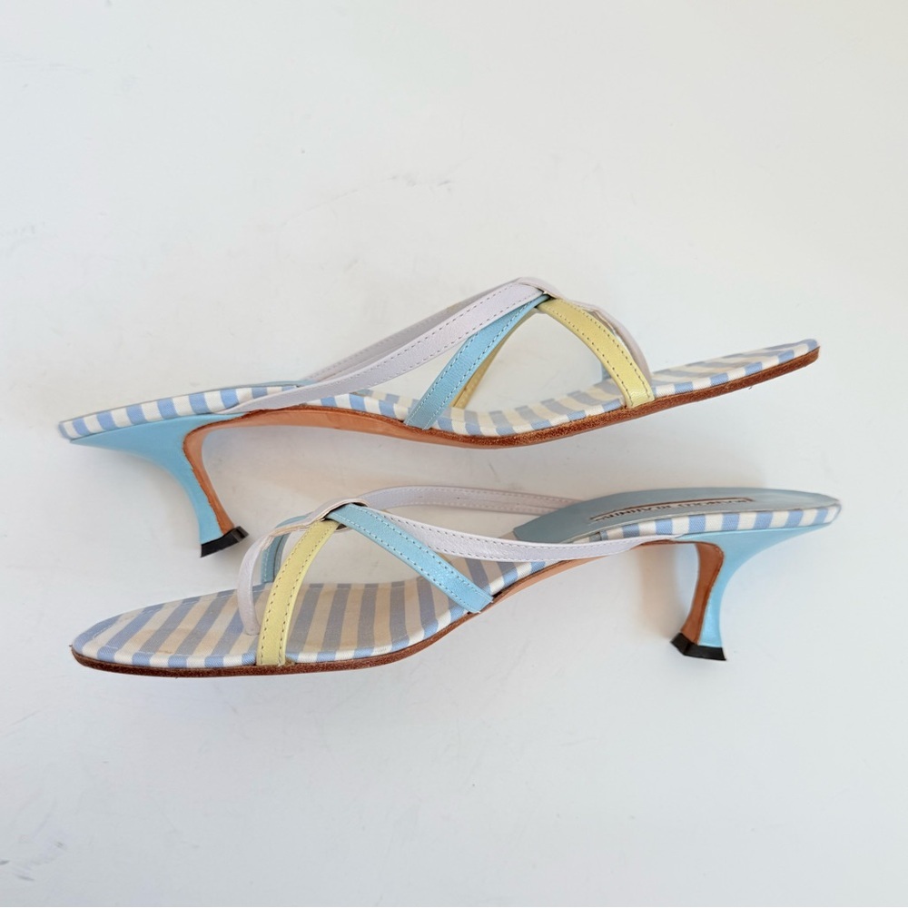 Manolo Blahnik Pastel Striped Kitten Heel Sandals Strappy Thong sandals EU 39 - Picture 5 of 9